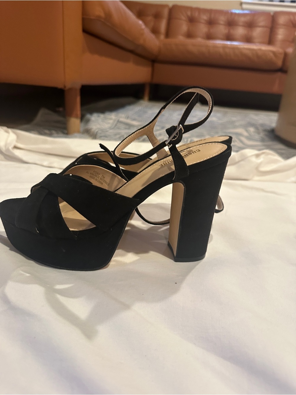 Chunky Black Platform Velvet Heels